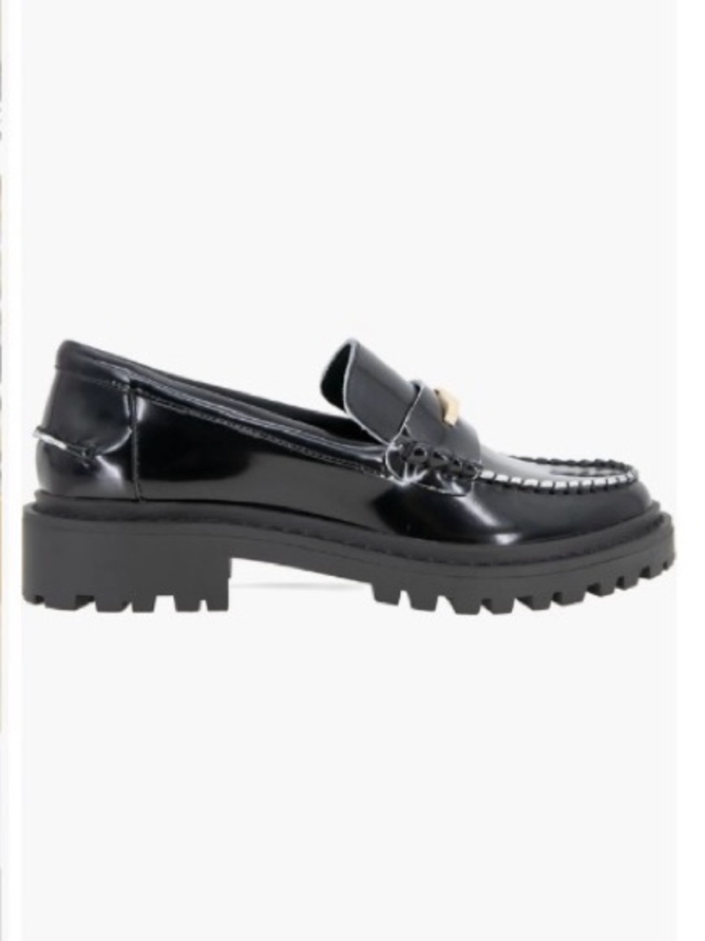 BCBG Black Patent Leather Laney Lug Penny Loafers with Gold Vamp Buckle Preppy - Picture 13 of 16